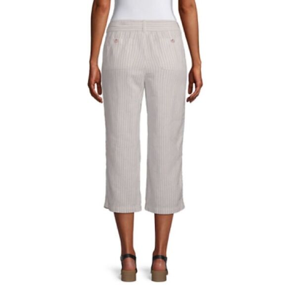 Liz Claiborne Belted tan flax Striped Crop Pants linen coastal beachy plus 2XL - Picture 2 of 14